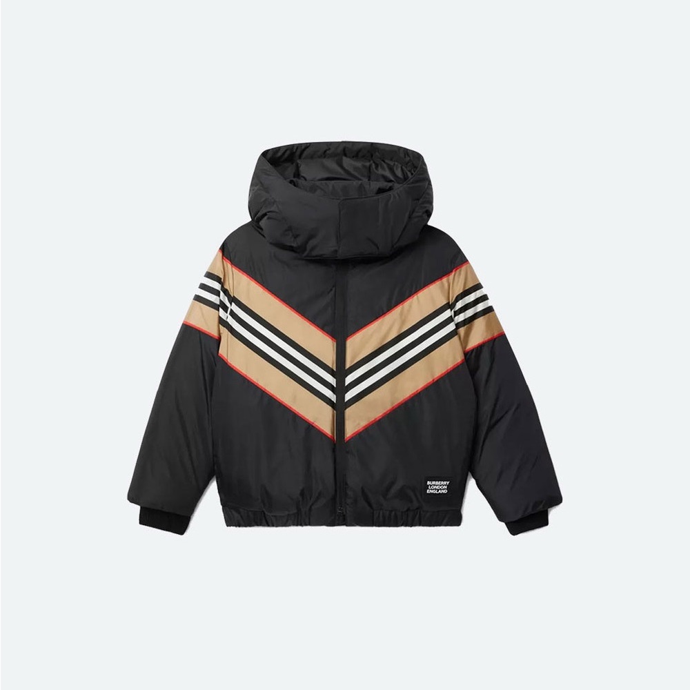 Burberry Black Chevron Down Puffer Jacket - unisex kids or fits women’s XS-M